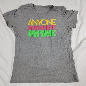 Nike Womens XL Slim Fit Gray Shirt Anyone Anywhere Anytime Athletic Short Sleeve